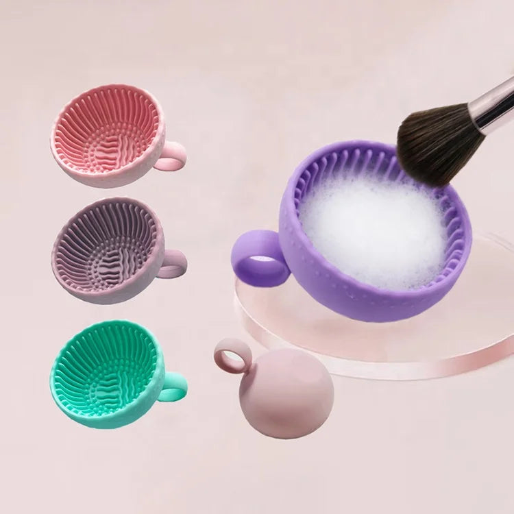 Portable Beauty Brush Cleaner Washing Bowl Cleaning Tool Silicone Makeup Brush Cleaning Pad