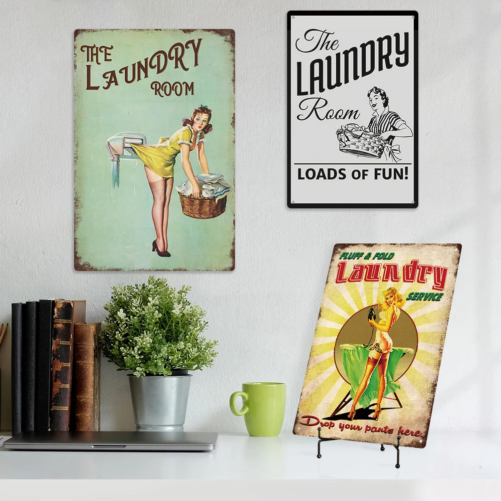 Putuo Decor Hot Sale Laundry Signs Printing Custom Metal Vintage Tin Sign Home Decor