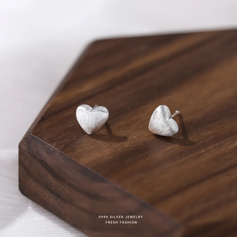 Sweet Heart Earrings Skin Safe Hypoallergenic S925 Sterling Silver Earrings Frost Brushed Earrings Factory Price Support ODM