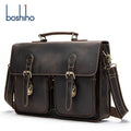 Men's Large-capacity Leather Briefcase Laptop Tote Bag High-quality Crazy Horse Leather One-shoulder Crossbody Travel Bag