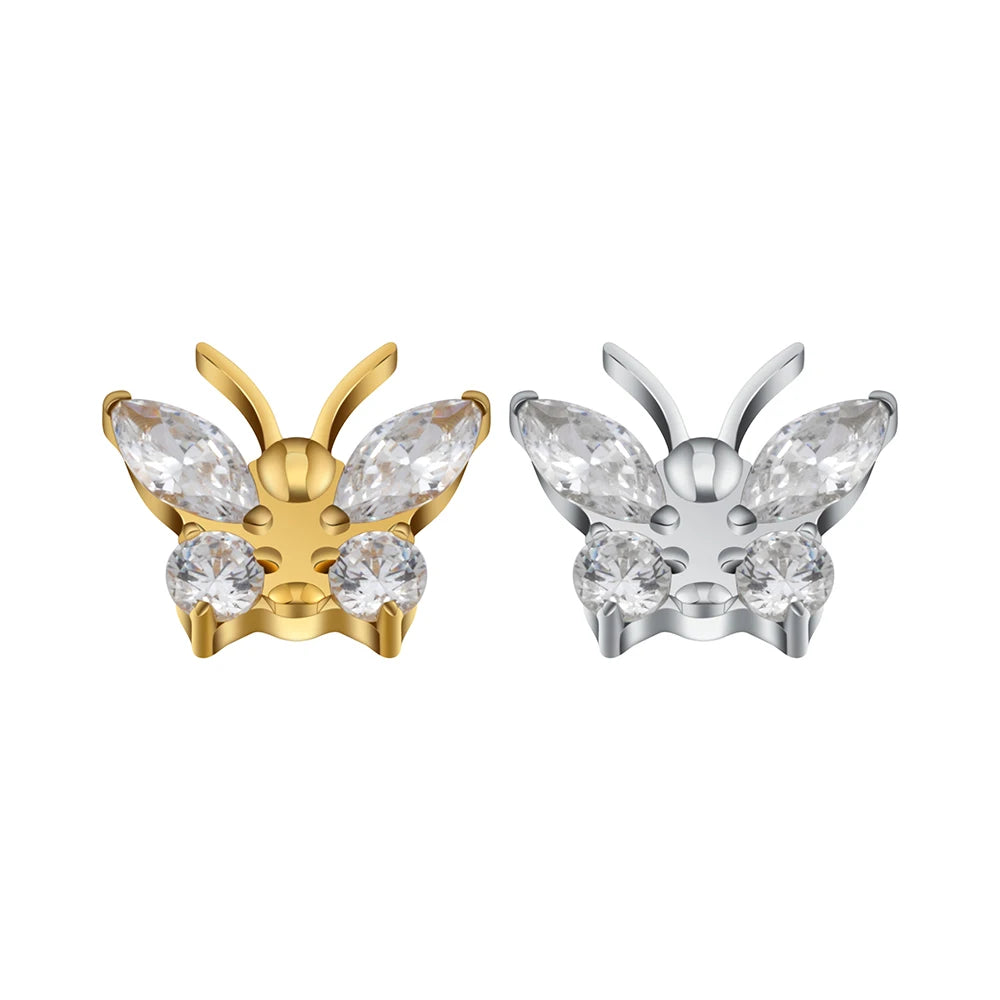 Right Grand ASTM F136 Titanium 16G Butterfly CZ Ear Tragus Helix Labret Top Ends for Piercing Studio