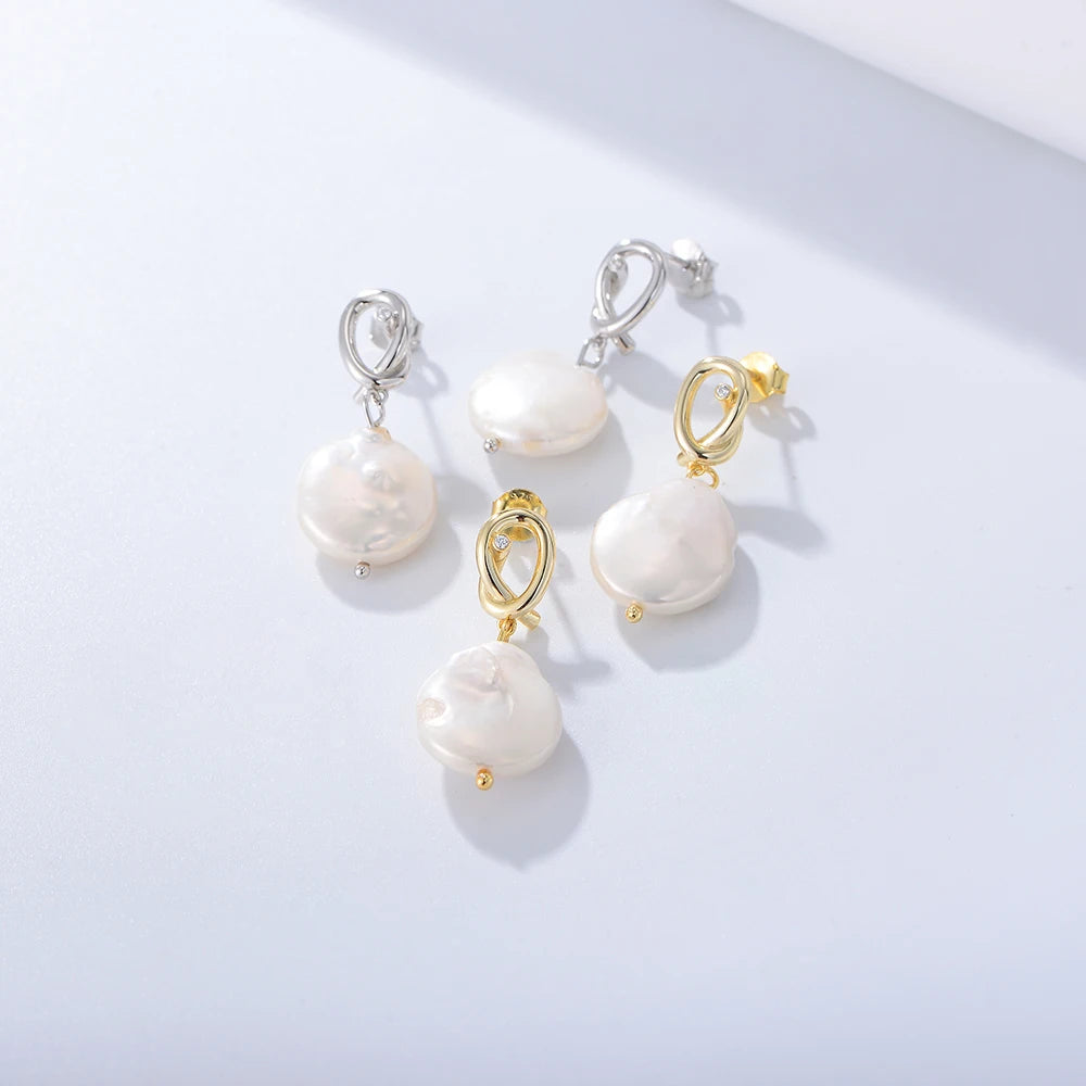 Hot Style Customized 925 Sterling Silver Korean 14k Gold Plating Earrings Fresh Water Big Pearl Dangly Earrings for Women