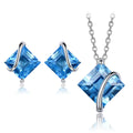 Pure 925 Sterling Silver Jewelry Set Natural Swiss Blue Topaz Stud Earrings Pendant for Women Jewelry Necklace With Chain