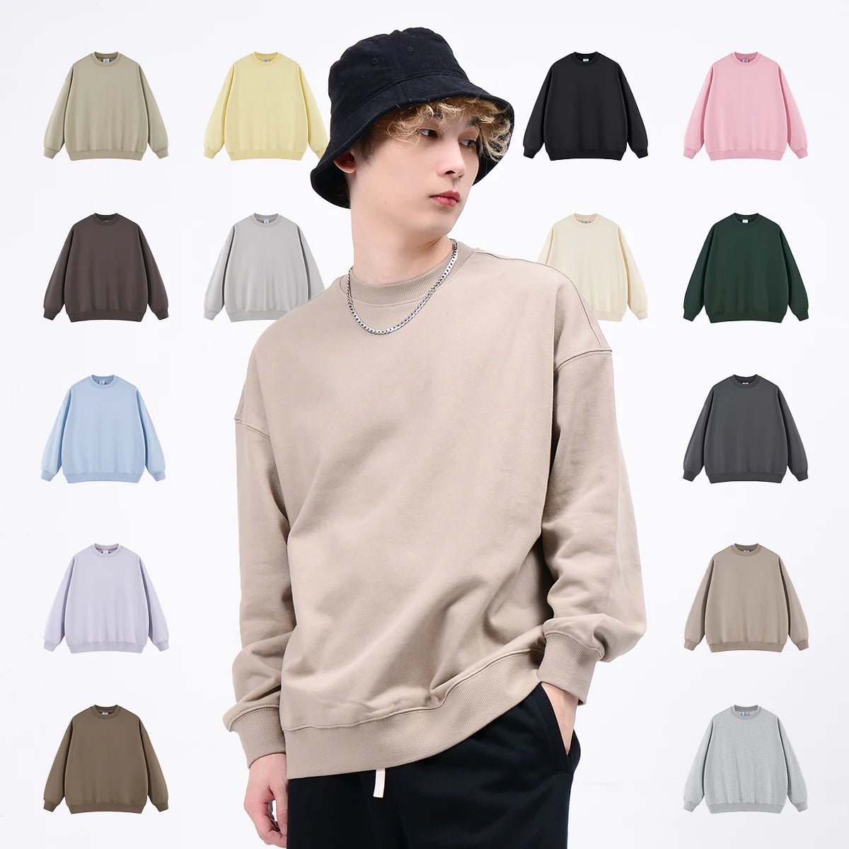 High Quality 400 Grams Blank Pullover ODM Unisex Terry Custom Logo Cotton Polyester Heavy Weight Crewneck Sweatshirt Men