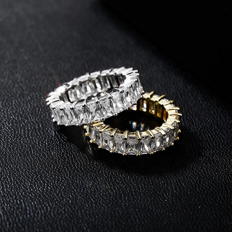 New Bling Baguette Gold Plated Rings Iced Out Square CZ Cubic Zircon Couple Fashion Jewelry Rings Luxury Jewelry for Women Gifts