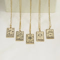 Gold Plated Engraved Tarot Symbol Dainty Tag Necklace for Women Jewelry Wear