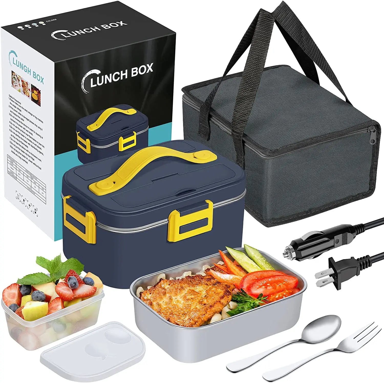 Portable Stainless Steel Lunch Box with Lid Plastic Container for Car Truck Home Office Set of Tools for Food Warmer for Bag Use