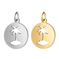 Tropical Stainless Steel Two Colors Pendants Wholesale DIY Round Jewelry Coco Tree Charms for Necklace Bracelet Making