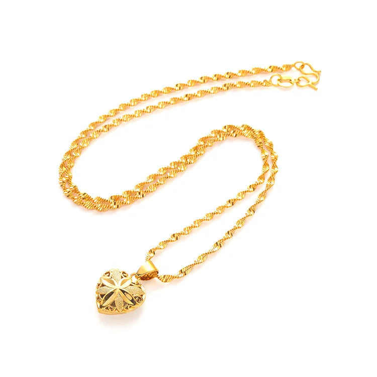 Fashion Gold Plated Necklace for Women Wedding Jewelry with Pendant Necklace Choker Heart Shaped Ethnic Chain Gifts