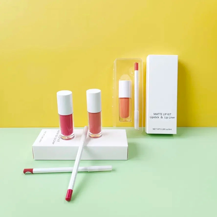 Private Label High Pigment Waterproof 22 Color Lip Liner Lip Stick Set Long Lasting Vegan Matte Lipstick White Lipliner Suits