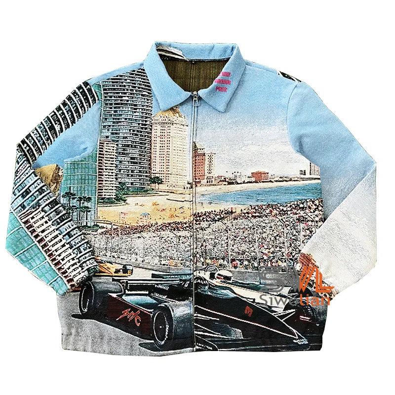 Hip Pop Custom Tapestry Jacket Man Jacquard Blanket Anime Design Hoodie Woven Plus Size Tapestry Jacket Coat
