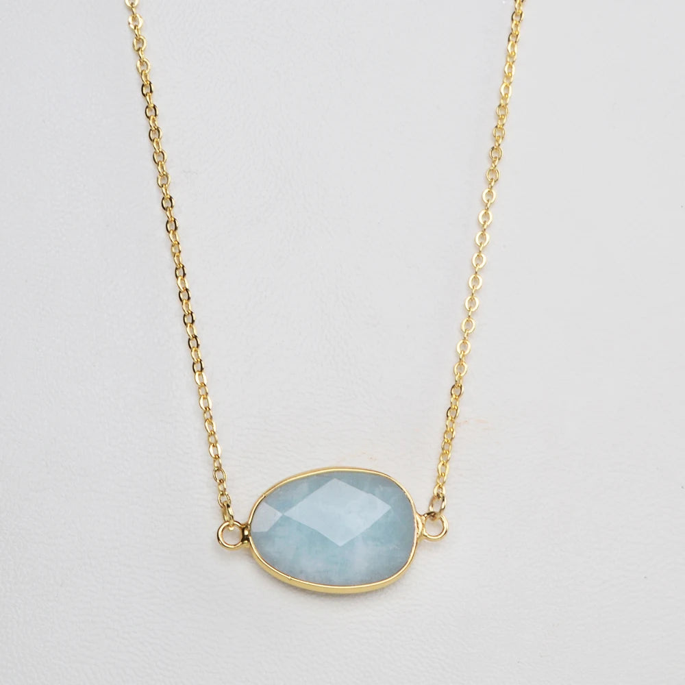 G2054 Gold Plated Natural Aquamarine Jewelry Healing Crystal Aquamarine Necklace