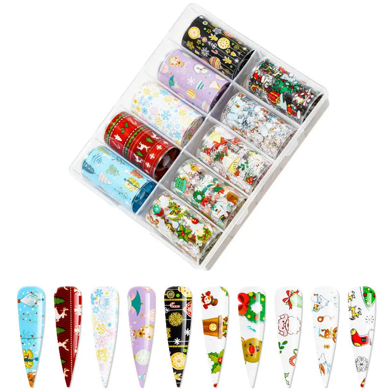 10Sheets/Box Christmas Sequin Nail Art Sticker 3D Winter Snowflake Elk Nail Foils Sticker