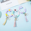 2026 New Design Keychain Bracelet Wristlet Sunflowers Silicone Beaded Key Chain Bracelet Elastic Keyring Bangle for Womens