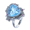 Factory Wholesale Rhodium Plated 925 Sterling Silver Triangle Cut Natural Sky Blue Topaz Ring for Women Anniversary Gift