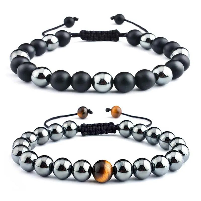 Handmade Fashion Adjustable tiger Eye Hematite Stone Beads Beaded Men Hand Bracelet Jewelry Bracelets