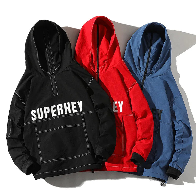 Men's Lightweight Printed Anorak Jacket High Street Wholesale Hip Hop Style Windbreaker with Stand Collar Winter Outerwear