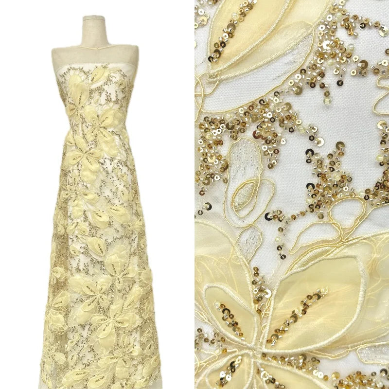 Hot Sale Wholesale African Tulle Dress Beaded Sequin Lace Fabric for Women Evening Dresses