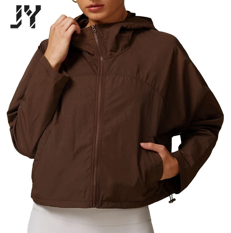 Joyyoung Zipper Quick-Drying Hooded Windproof and Comfortable Running Sports Outdoor Fitness Jacket Top for Women