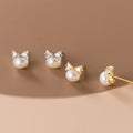 Fashion Jewelry 925 Sterling Silver Small Bowknot Bow Knot Natural Real Pearl Gold Plated Stud Earrings Jewelry for Women