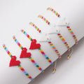 Handmade Custom Bohemia Style Miyuki Beaded Adjustable Red White Heart Shaped Women's Bracelet Fashion Gift
