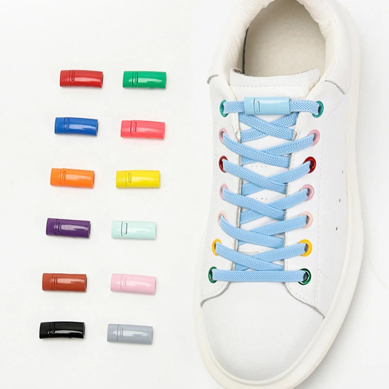 Elastic Magnetic Metal Lock Flat Polyester Shoelaces No Tie for Men and Women Lazy Sneakers Accessories