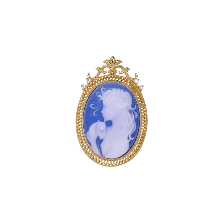 Heizun 3D Carving Pendant Brooch  Agate Cameo S925 Silver Gold Plated Designer Brooches for Wedding Gift Designed for Women