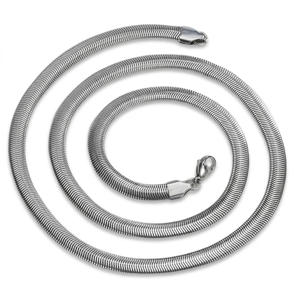 Fashion Trendy Herringbone 316L Stainless Steel Chains Silver Jewelry Flat Snake Chain