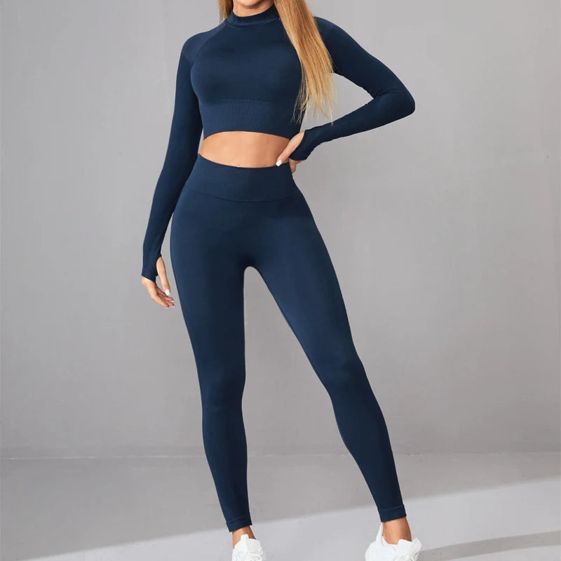 FLW Sports Active Women's 2-Piece Gym Fitness Yoga Suit Breathable and Lightweight Solid Pattern Workout Yoga Sets