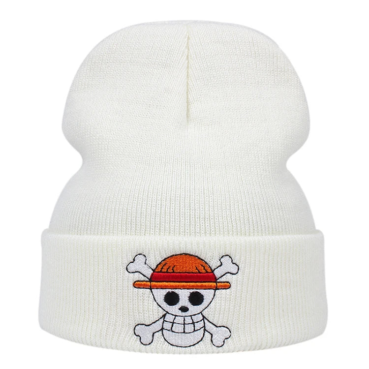 Unisex Winter 100% Cotton Solid Color Hats Embroidery Skull Fashion Knitted Beanie Hat