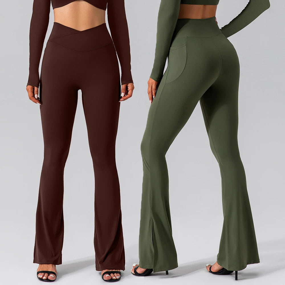 SHINBENE 34" Crossover Flare Leggings High Waisted Workout Casual Bootcut Pants Women's Flare Yoga Pants