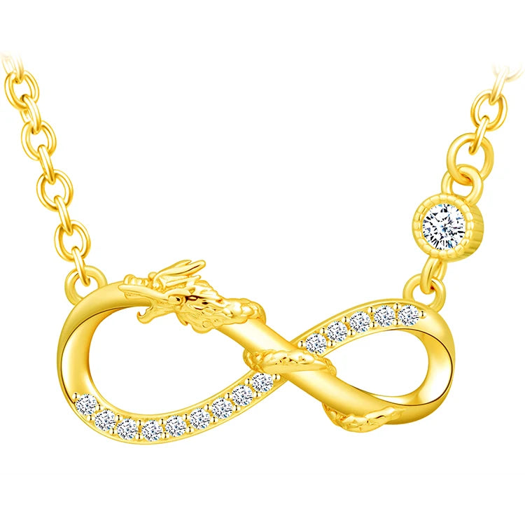 Solid 925 Silver Dragon Winding Infinity Symbol Jewelry Set-Earrings Bracelet Necklace Gold Plated Zircon for Gift Engagement