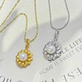 Matte Series Daisy Pendant AAAA Grade 8-9mm Natural White Freshwater Bread Pearl Necklace Gold/Platinum Plated Women's
