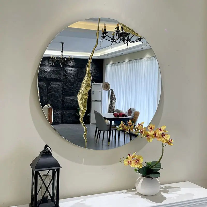 80cm Dropshipping Large Wall Bedroom High Gloss Gold Makeup Mirrors Bathroom Home Luxury Art House Decoration Hanging Modern DDP