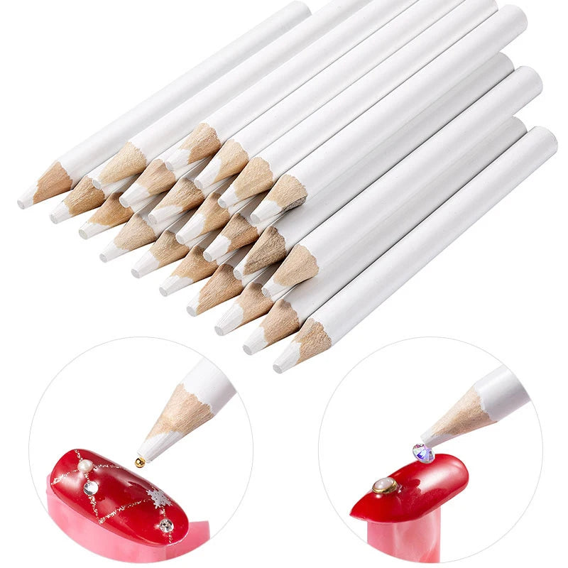 Wooden DIY Nail Drill Pen with Crayon and Rhinestones Sequins Dotting Tools Wax Brush Material