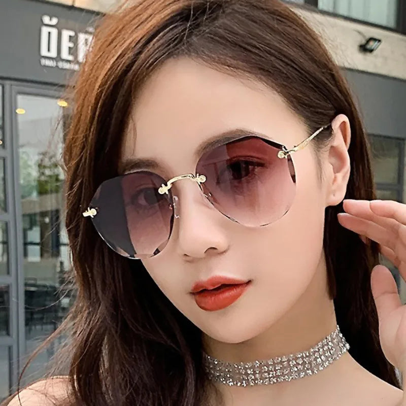 Trends Luxury Sports Sunglasses Custom Rimless Shade Colored Lenses Purple Tea Frame for Driving Outdoor Wholesale for Men Women