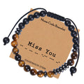 Hot Miss You Morse Code Natural 6mm Tiger Eye Crystal Stone Beads Couple Woven Bracelet Adjustable Jewelry