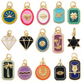 Trendy Colorful Enamel Geometry Charm PendantReal 18k Gold Plated Zircon Necklace Bracelet Jewelry Findings Supplies S43