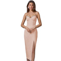 Women Elegant Sleeveless High Waist Split Bodycon Midi Bandage Dresses Birthday Celebrity Evening Party Club Dress