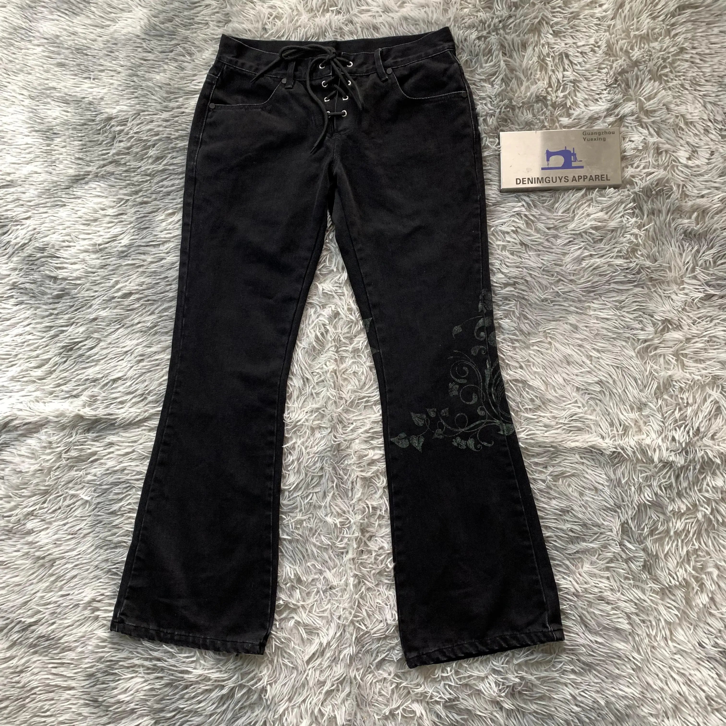 DENIMGUYS Regular Fit Flare Pants Cowgirl Style Y2K Aesthetic Streetwear Lace up Bellbottom Denim Jeans Pants for Women