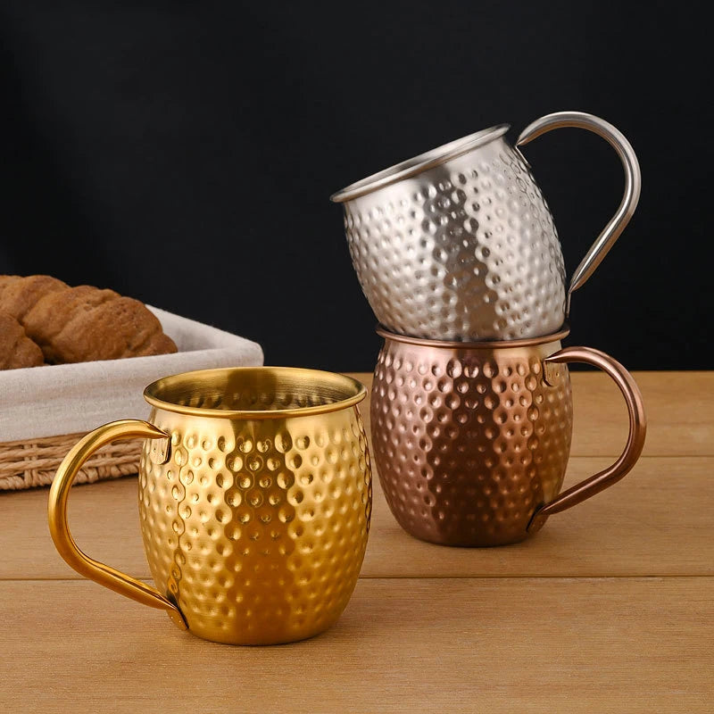 304 Stainless Steel Drum Shaped Hammer Point with Handle Mug Creative Hammer Patterned Beer Cup Cold Drink Cup