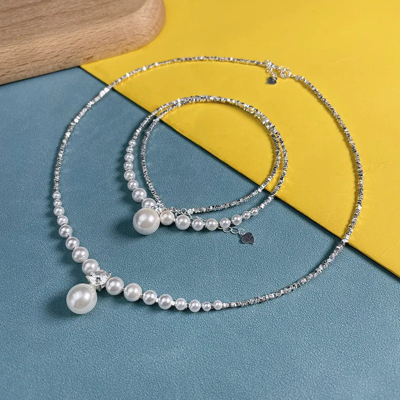 Pearl Necklace White Natural Freshwater Pearl Shell Pearl Cubic Zirconia Sterling Silver 925 Jewellery