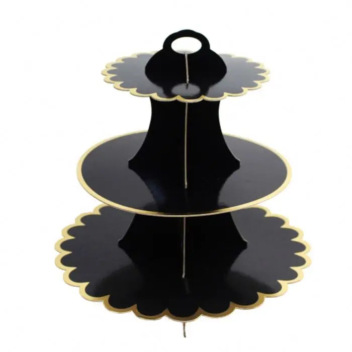 3-Tier Black Cardboard Cupcake Display Stand Paper Dessert Tree Tower Dessert Cake Stand