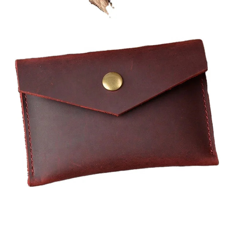 Vintage Button Closure Customized Real Leather Dot Pattern Durable Unisex Travel Credit Card Wallet Holder Promotional Gift