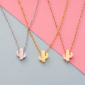 Customizable DIY Stainless Steel PVD Plated 18K Gold Silver Pendant Rose Simple Cactus Symbol Necklace
