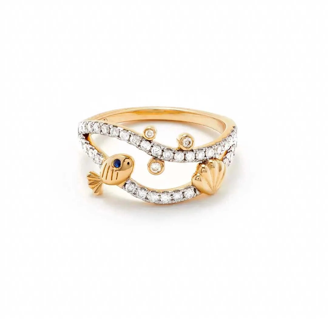 Milskye Unique Fashion Appearance Jewelry 925 Silver 18K Gold Diamond Sea Fish Shell Rings