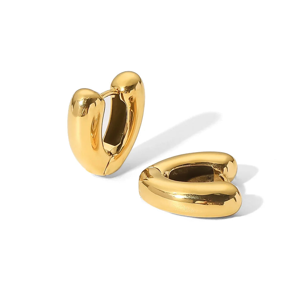 Waterproof 18K Gold Plated Stainless Steel Jewelry Gift Charm Hollow Geometric Heart Chunky Earrings for Women