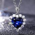 Huitan Deep Blue Heart Necklace Jewelry Gift Silver Plating Link Chain Necklace for Women Romantic Blue Heart Necklace