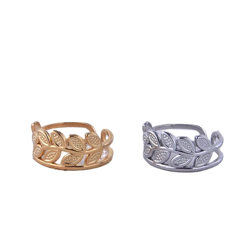 Beimai OEM Gold Plated Stainless Steel Fashion Leaf Rings