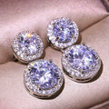 Huitan Bling Bling Girls Shiny Double Round Drop Earrings Trendy Silver Luxury Zircon Beautiful Earrings Women